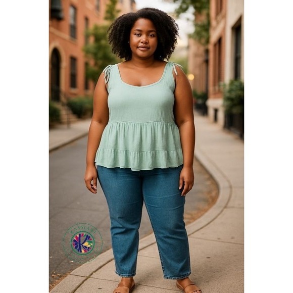 Free Kisses Sleeveless Tank Top – Plus Size 2X Green | Breezy‎ & Lightweight - Picture 12 of 14